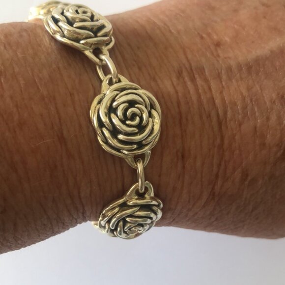 Antiqued Rose Flower Sterling Silver 925 Electroform Floral Link Bracelet - Picture 11 of 15